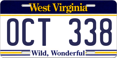 WV license plate OCT338