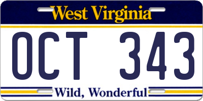 WV license plate OCT343