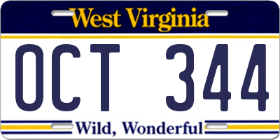 WV license plate OCT344
