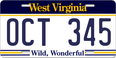 WV license plate OCT345