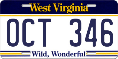 WV license plate OCT346