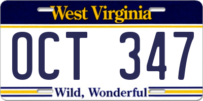 WV license plate OCT347