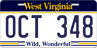 WV license plate OCT348