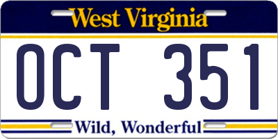 WV license plate OCT351