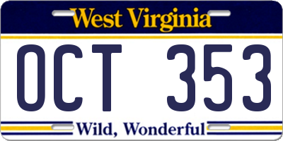 WV license plate OCT353