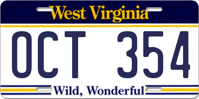 WV license plate OCT354