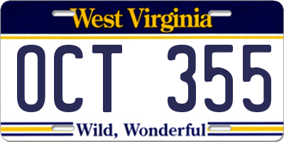 WV license plate OCT355
