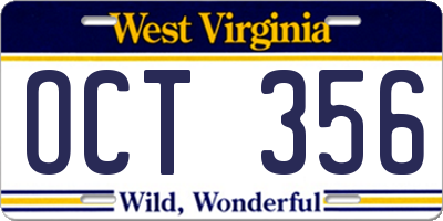 WV license plate OCT356