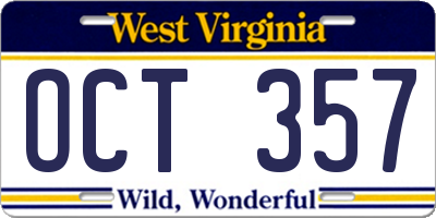WV license plate OCT357