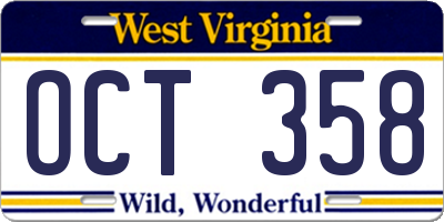 WV license plate OCT358