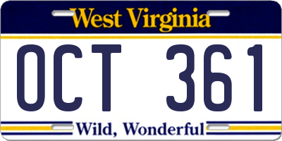 WV license plate OCT361