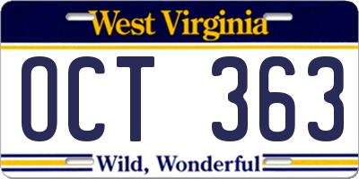WV license plate OCT363