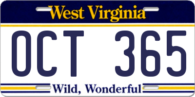 WV license plate OCT365