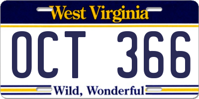 WV license plate OCT366