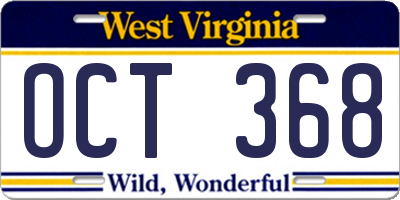 WV license plate OCT368