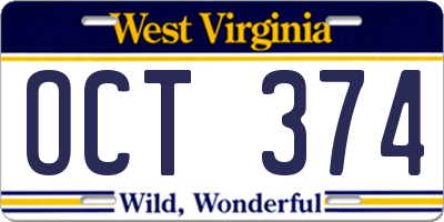 WV license plate OCT374