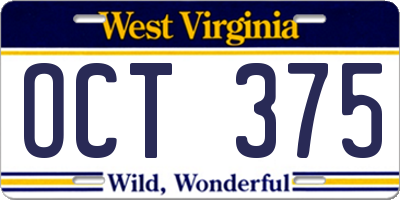 WV license plate OCT375