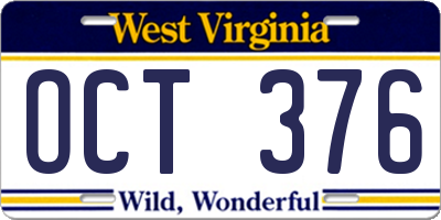WV license plate OCT376