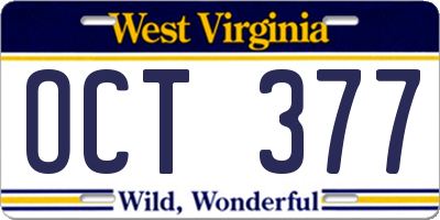 WV license plate OCT377