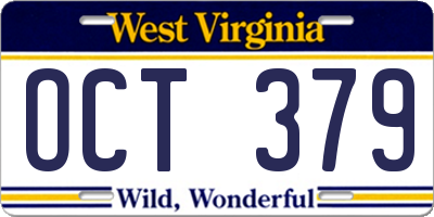 WV license plate OCT379