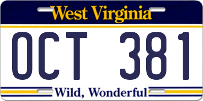 WV license plate OCT381