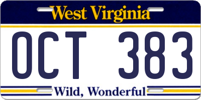 WV license plate OCT383