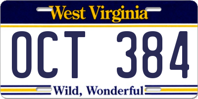 WV license plate OCT384
