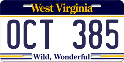 WV license plate OCT385