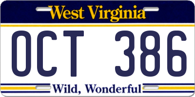 WV license plate OCT386