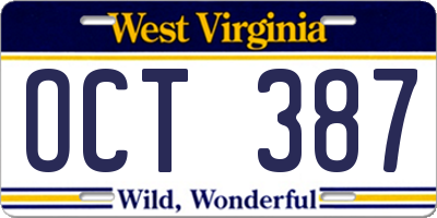 WV license plate OCT387
