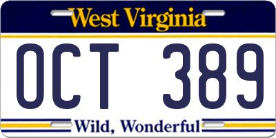 WV license plate OCT389