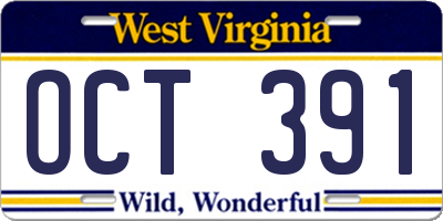 WV license plate OCT391