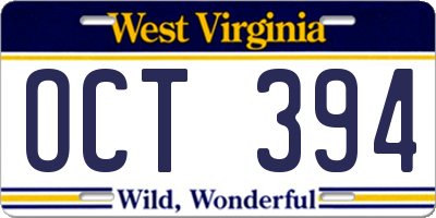 WV license plate OCT394
