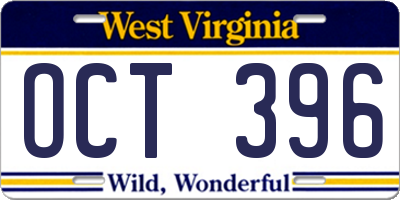 WV license plate OCT396