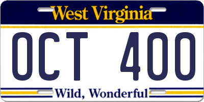 WV license plate OCT400