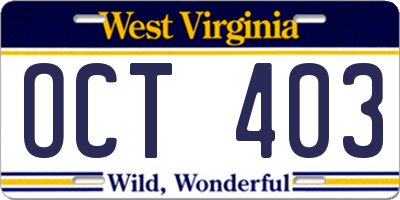 WV license plate OCT403