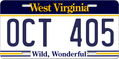 WV license plate OCT405