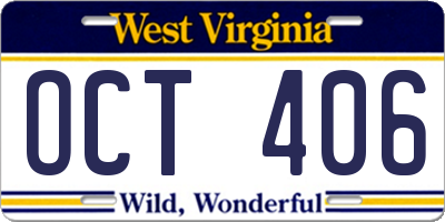 WV license plate OCT406
