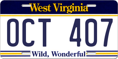 WV license plate OCT407