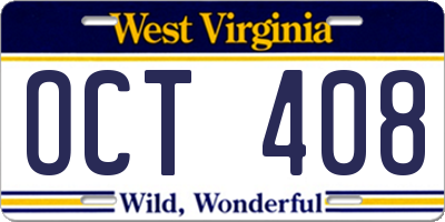 WV license plate OCT408