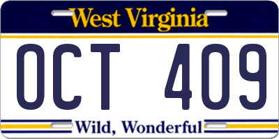 WV license plate OCT409