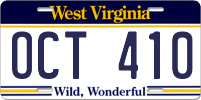 WV license plate OCT410