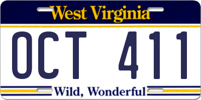 WV license plate OCT411