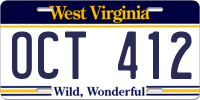 WV license plate OCT412
