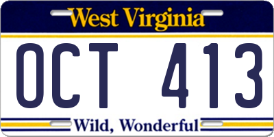 WV license plate OCT413