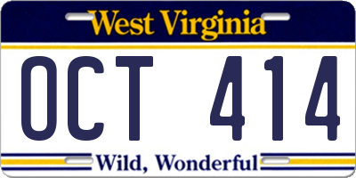 WV license plate OCT414