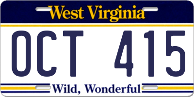 WV license plate OCT415