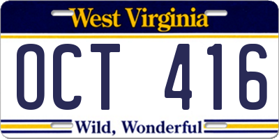 WV license plate OCT416