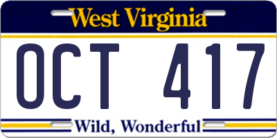 WV license plate OCT417