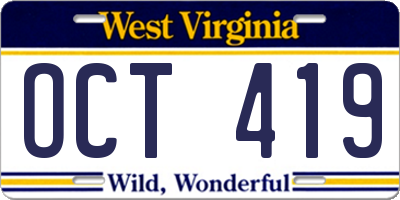 WV license plate OCT419